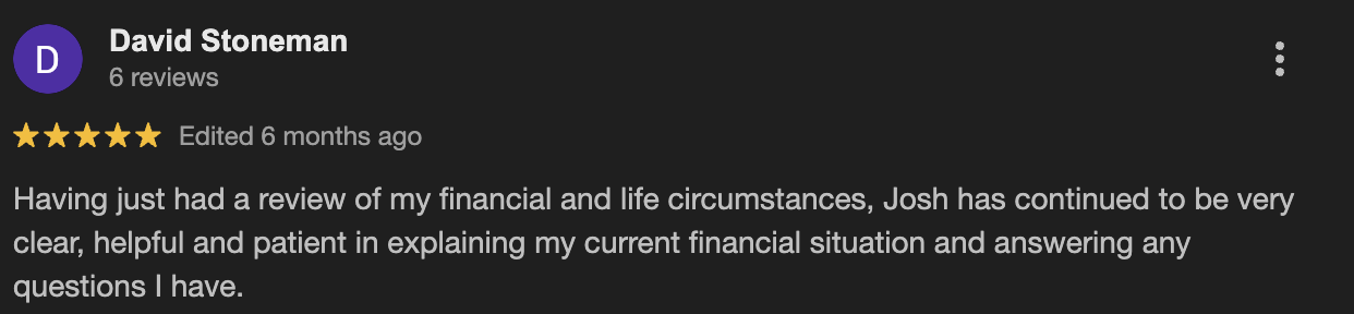 Google review from David Stoneman