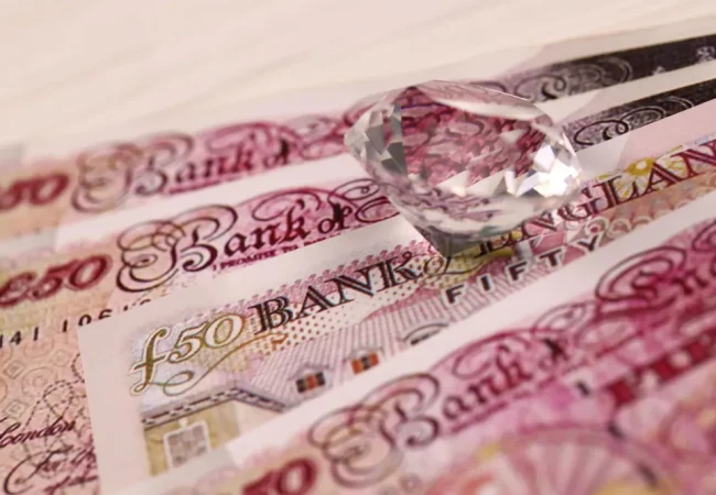 Diamond on fifty pound notes